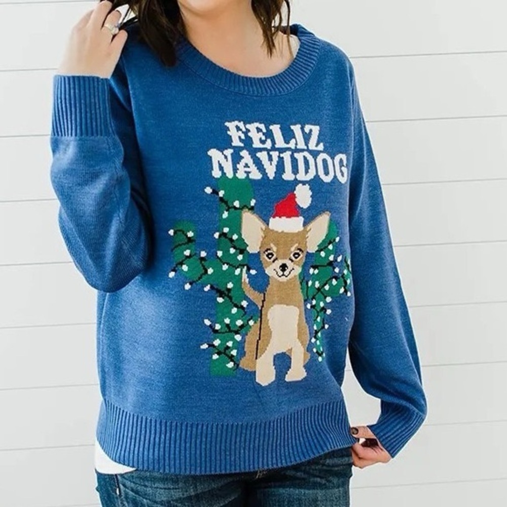 Tipsy Elves “Feliz Navidog” Christmas Sweater – Sz XXL (Blue)